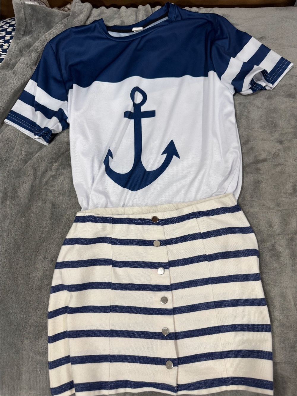 Zara Navy & White Anchor Graphic Tee & Skirt